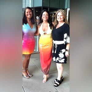 Elegant Yellow and Red Ombre Maxi Dress halter neck